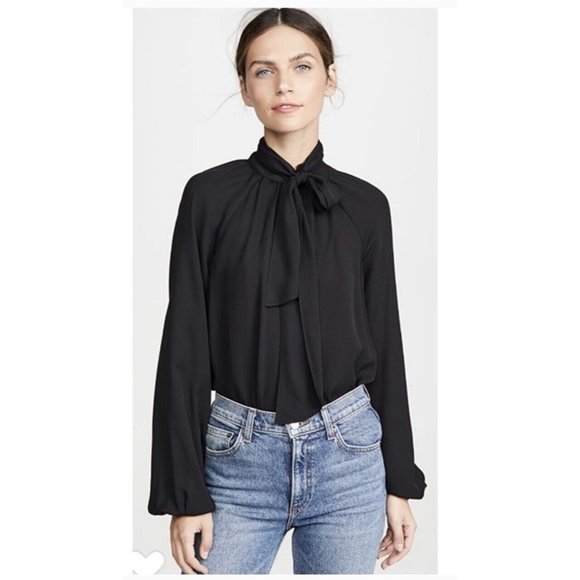 Theory Tops - Theory Classic Scarf Top in Black Medium Womens Long Sleeve Blouse